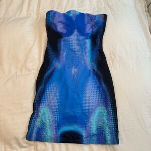 white fox strapless dress